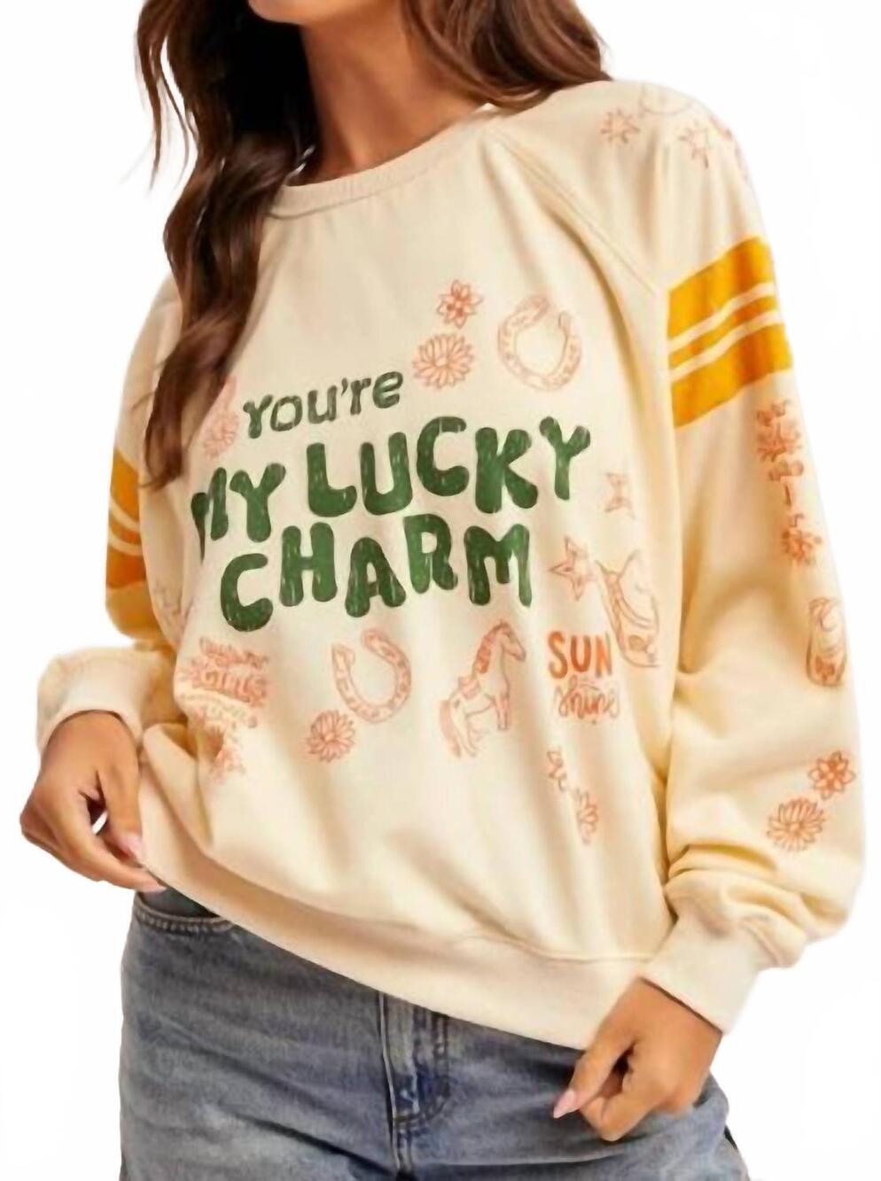 NEW HEM & THREAD lucky charm terry dolman sweatshirt in cream